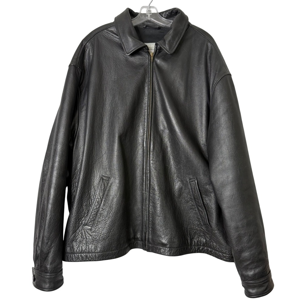Old Navy Mens Black Genuine Leather Jacket Heavy Biker Quilted Vintage Full Zip